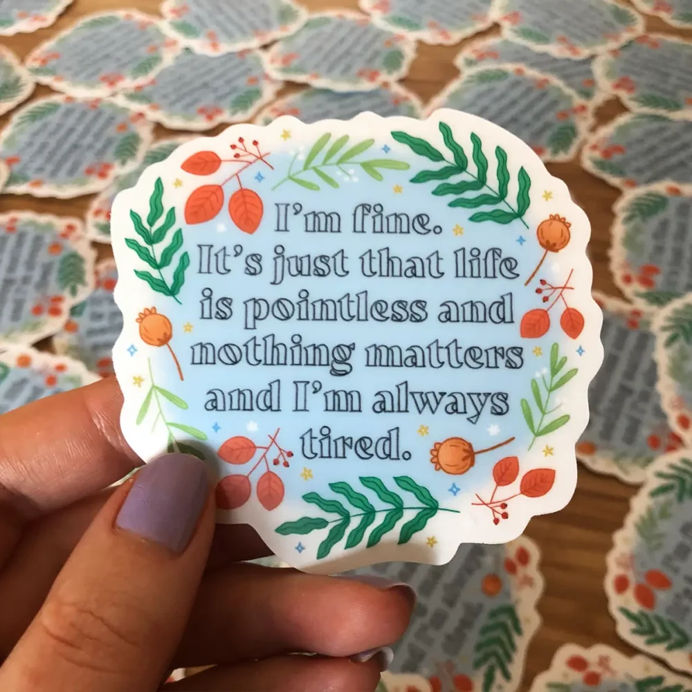 Sticker with a quote from Andy Dwyer surrounded with florals