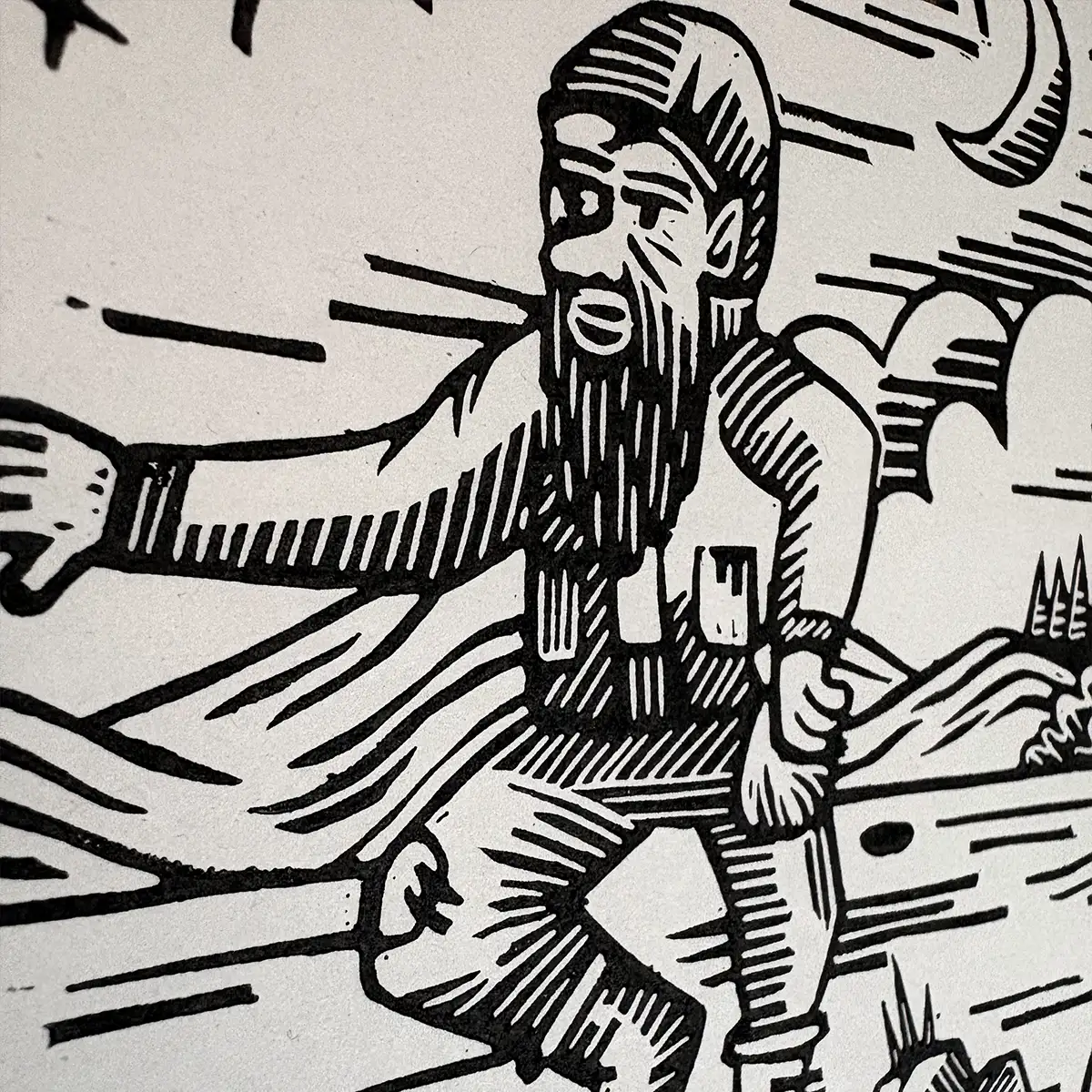 Redcap Grove lino carving - Clare Lewis