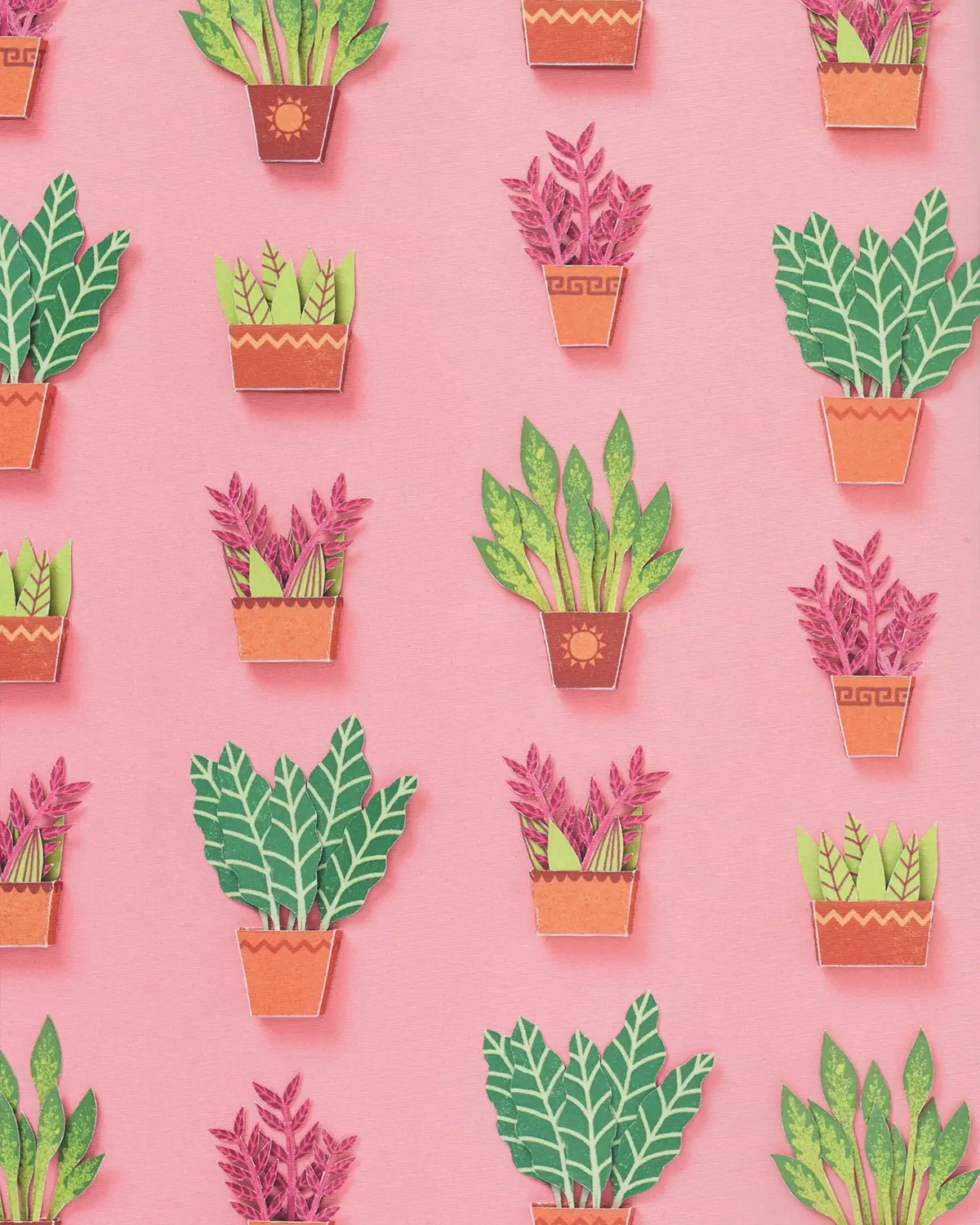 Project Calm: Pretty plants laid out in a pattern for end papers.