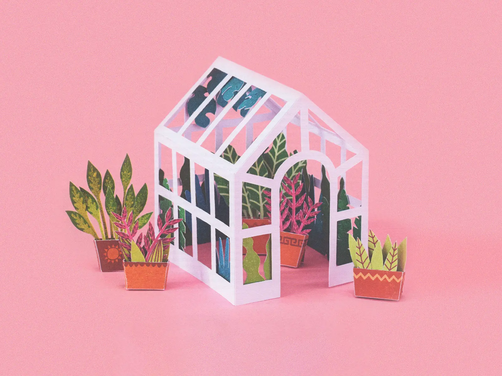 Project Calm: Greenhouse made of paper brimming with plants.