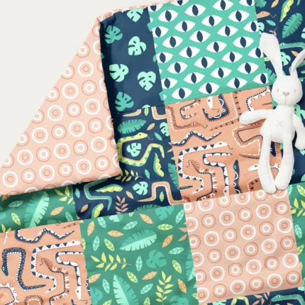 A baby quilt using the Snake Jungle collection.