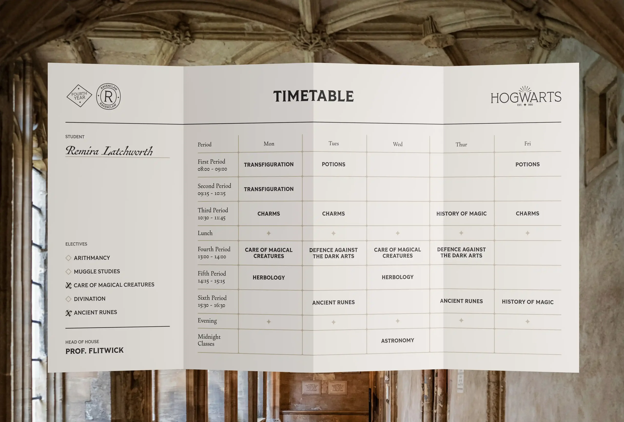 Hogwarts - timetable