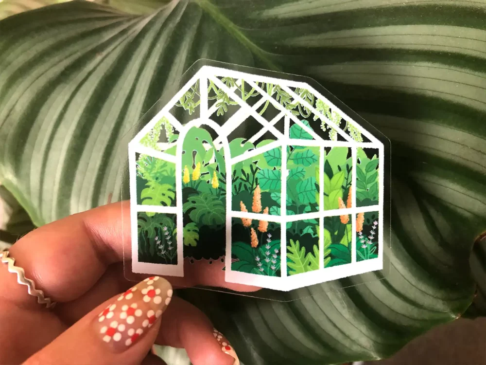 Greenhouse sticker showing off its transparency