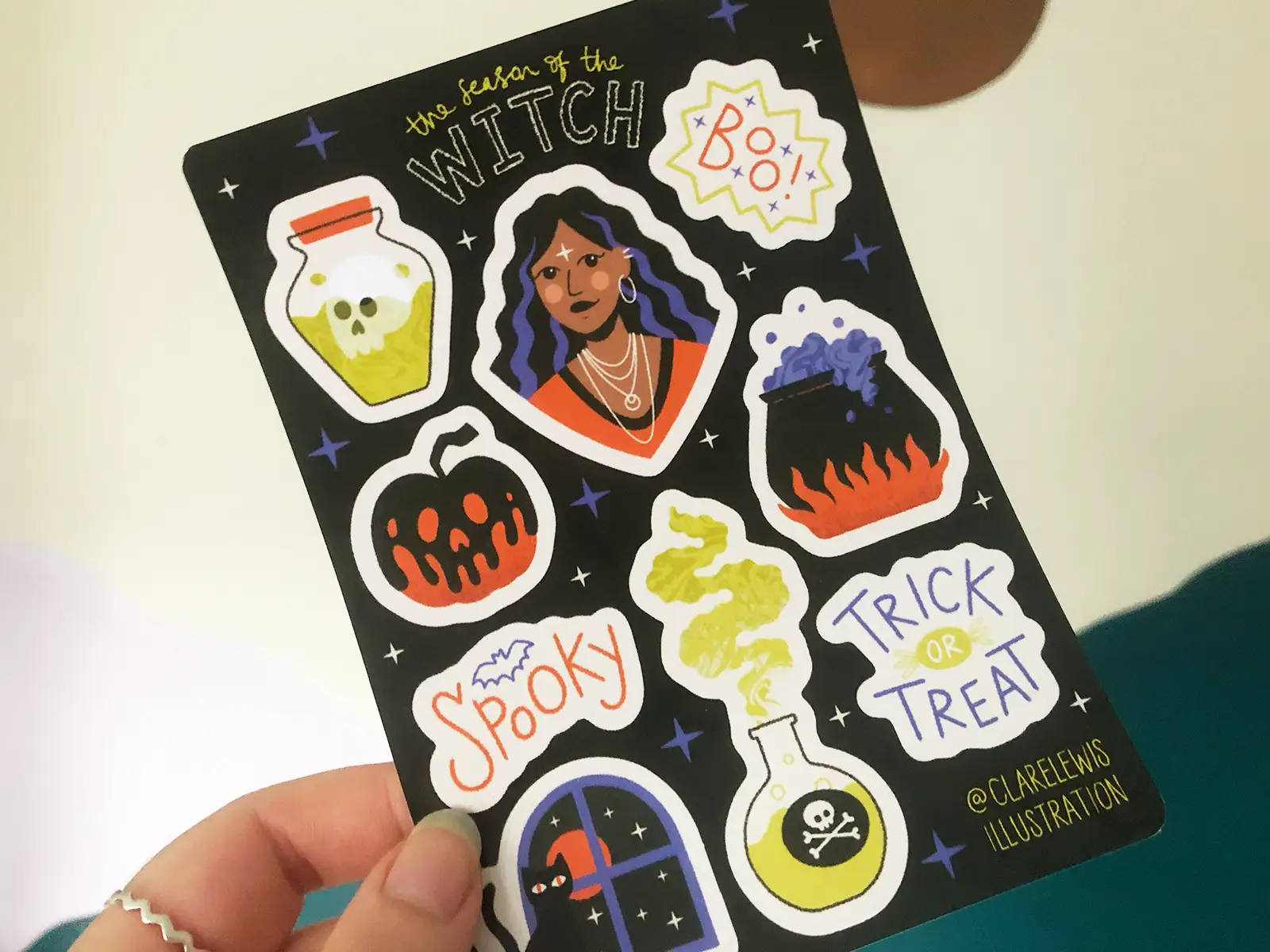 Season of the witch sticker sheet including 9 halloween themed stickers