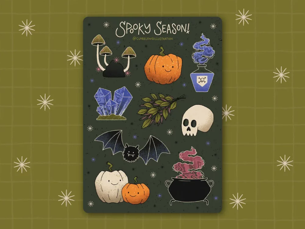 Spooky season sticker sheet design