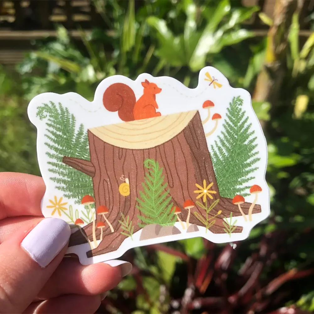 Tree stump sticker with a cute squirrel