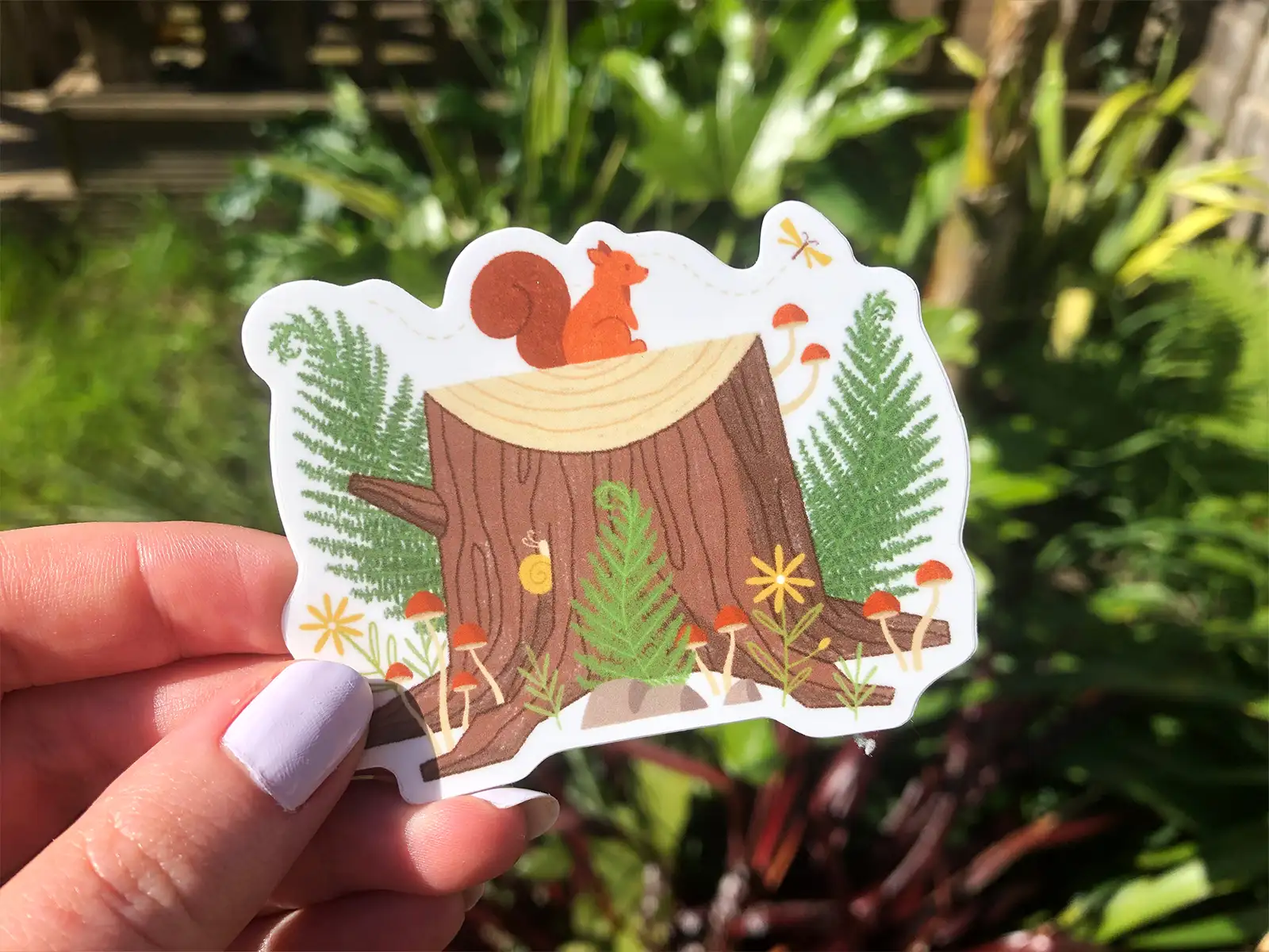 Tree stump sticker with a cute squirrel