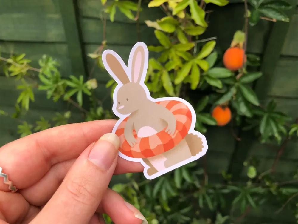 Woodland swimtime rabbit sticker